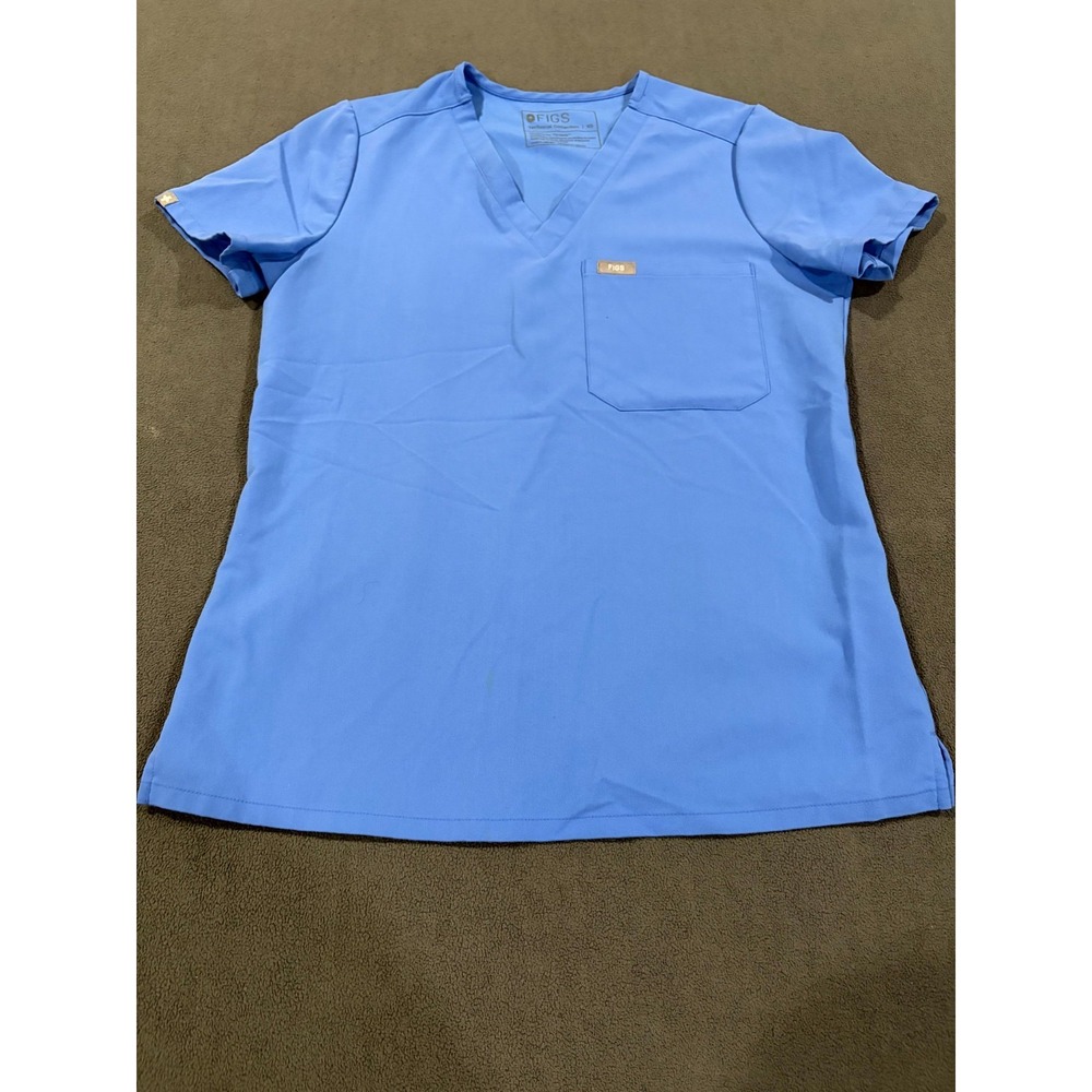 FIGS Technical Collection Medical Scrub Top Womens XS Blue Stretch Side Slit